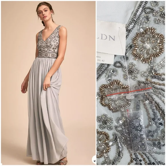 NEW BHLDN Mischa Dress Size 10 Gown Beaded Wedding Guest Maxi - Picture 1 of 11
